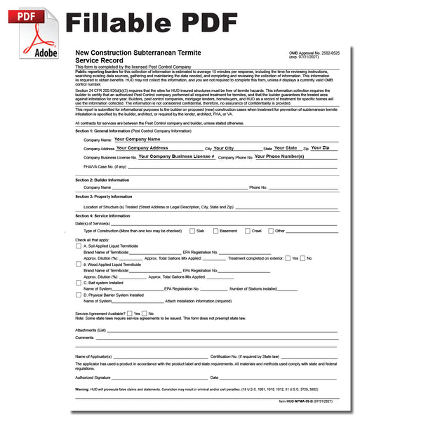 New HUD NPMA 99B Rev July 2024 In Fillable PDF