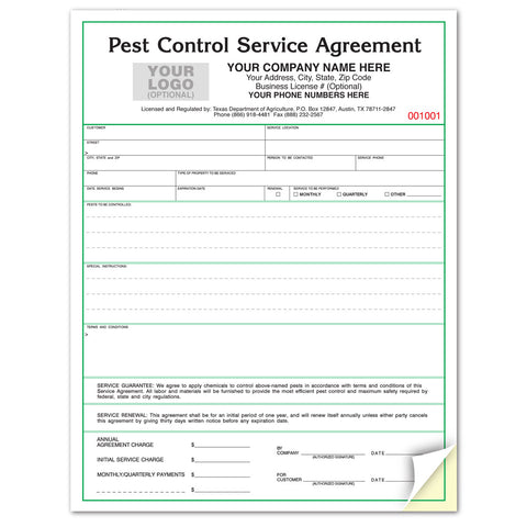 Pest Control Service Contract / Agreement for Texas