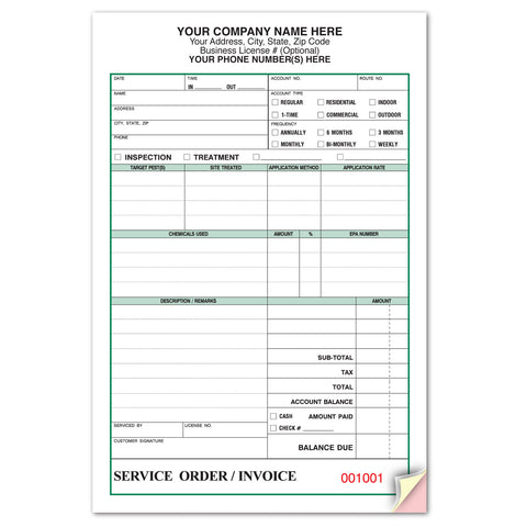 Pest Control Service Order / Invoice PCCC-880 6575